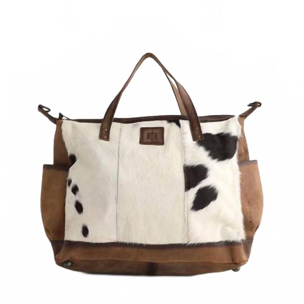 NEW STS RANCHWEAR women's cowhide diaper bag in brown/cream